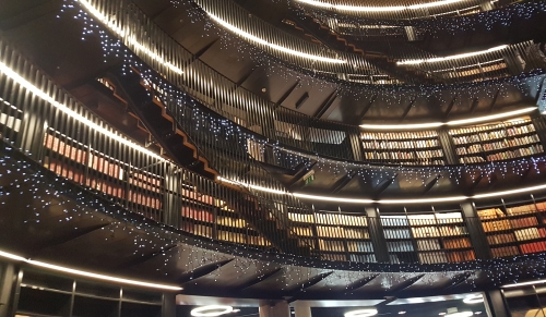 Bookshelves lining the Library of Birmingham